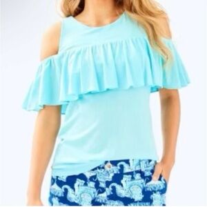 Lilly Pulitzer Women’s Lyra Blue Ruffle Cold Shoulder Top - Size XS